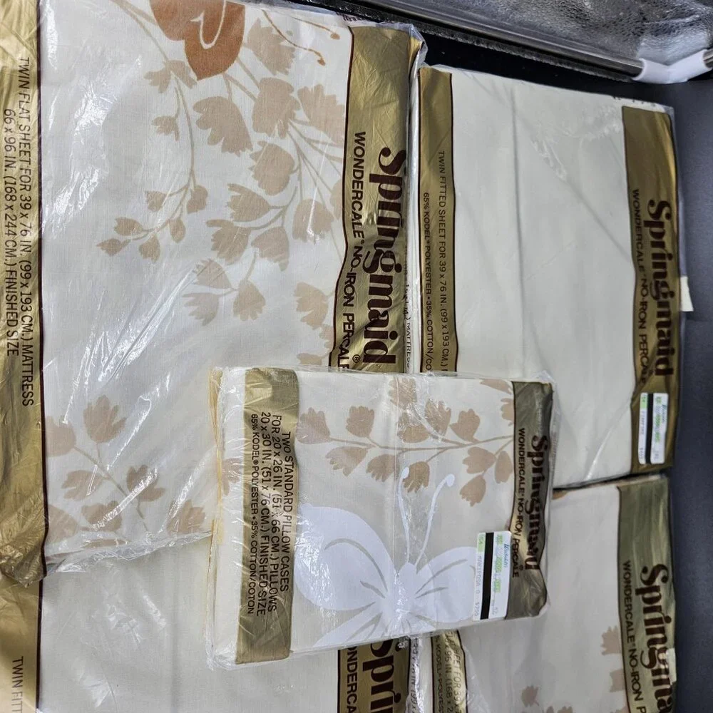 2 Vint Springmaid Wondercale Percale Twin Sheet Flat Fit Set Pillowcase Mariposa